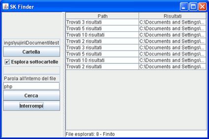 Ricercare parole e testo all'interno di più file con SkFinder
