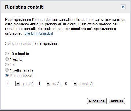 Ripristinare Contatti Gmail