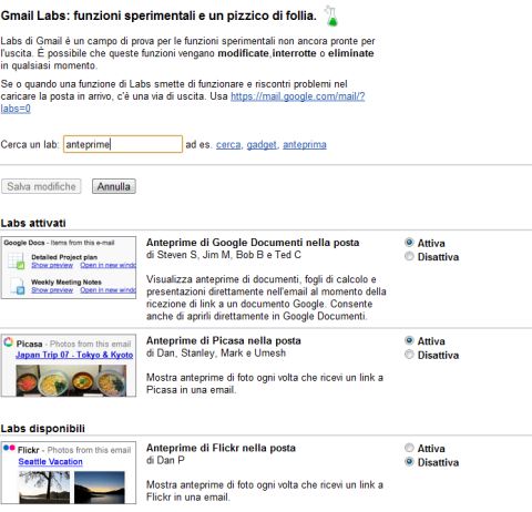 Ricerca istantanea anche delle features su Gmail Labs
